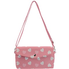 Cute Pink And White Hearts Removable Strap Clutch Bag by SpinnyChairDesigns