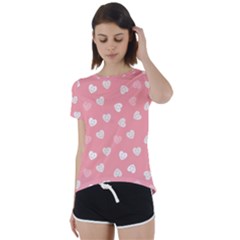 Cute Pink And White Hearts Short Sleeve Foldover Tee