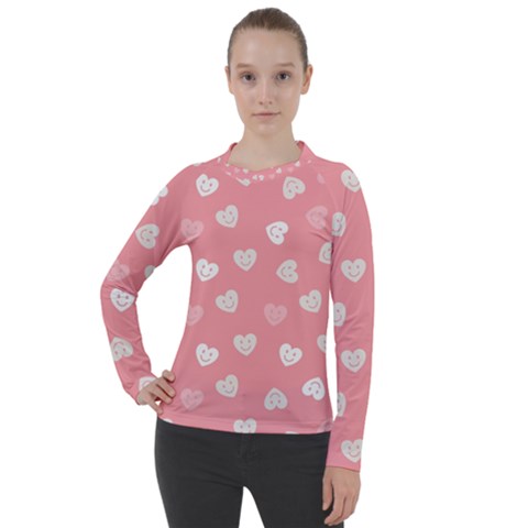 Cute Pink And White Hearts Women s Pique Long Sleeve Tee by SpinnyChairDesigns