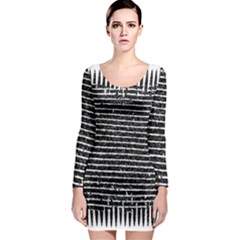 Black And White Abstract Grunge Stripes Long Sleeve Bodycon Dress by SpinnyChairDesigns