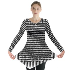 Black And White Abstract Grunge Stripes Long Sleeve Tunic  by SpinnyChairDesigns