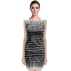 Black And White Abstract Grunge Stripes Classic Sleeveless Midi Dress by SpinnyChairDesigns