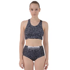 Black And White Abstract Grunge Stripes Racer Back Bikini Set by SpinnyChairDesigns