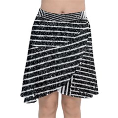 Black And White Abstract Grunge Stripes Chiffon Wrap Front Skirt by SpinnyChairDesigns