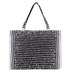 Black And White Abstract Grunge Stripes Zipper Medium Tote Bag by SpinnyChairDesigns