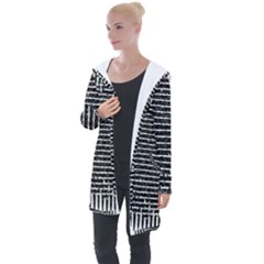 Black And White Abstract Grunge Stripes Longline Hooded Cardigan by SpinnyChairDesigns