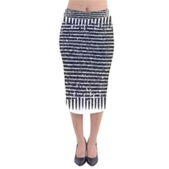 Black And White Abstract Grunge Stripes Velvet Midi Pencil Skirt by SpinnyChairDesigns