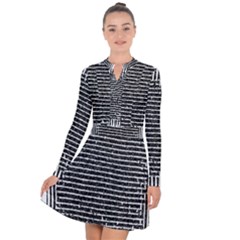 Black And White Abstract Grunge Stripes Long Sleeve Panel Dress by SpinnyChairDesigns