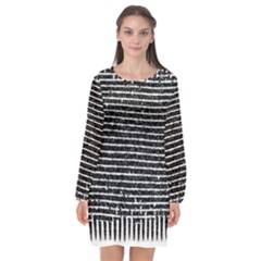 Black And White Abstract Grunge Stripes Long Sleeve Chiffon Shift Dress  by SpinnyChairDesigns