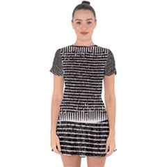 Black And White Abstract Grunge Stripes Drop Hem Mini Chiffon Dress by SpinnyChairDesigns