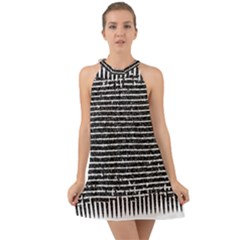 Black And White Abstract Grunge Stripes Halter Tie Back Chiffon Dress by SpinnyChairDesigns