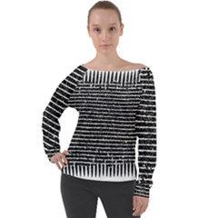 Black And White Abstract Grunge Stripes Off Shoulder Long Sleeve Velour Top