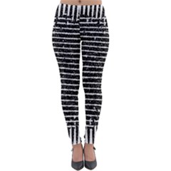 Black And White Abstract Grunge Stripes Lightweight Velour Leggings by SpinnyChairDesigns