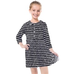 Black And White Abstract Grunge Stripes Kids  Quarter Sleeve Shirt Dress by SpinnyChairDesigns