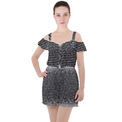 Black And White Abstract Grunge Stripes Ruffle Cut Out Chiffon Playsuit by SpinnyChairDesigns