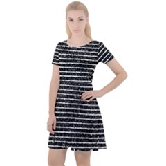 Black And White Abstract Grunge Stripes Cap Sleeve Velour Dress  by SpinnyChairDesigns