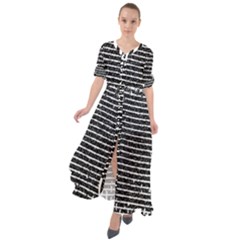 Black And White Abstract Grunge Stripes Waist Tie Boho Maxi Dress by SpinnyChairDesigns