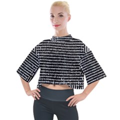 Black And White Abstract Grunge Stripes Mock Neck Tee by SpinnyChairDesigns