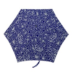 Blue White Paisley Intricate Swirls Mini Folding Umbrellas by SpinnyChairDesigns