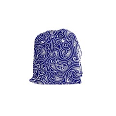 Blue White Paisley Intricate Swirls Drawstring Pouch (small) by SpinnyChairDesigns