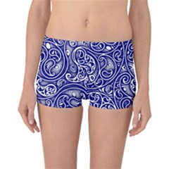 Blue White Paisley Intricate Swirls Boyleg Bikini Bottoms by SpinnyChairDesigns