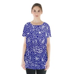 Blue White Paisley Intricate Swirls Skirt Hem Sports Top by SpinnyChairDesigns