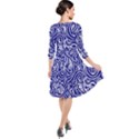 Blue White Paisley Intricate Swirls Quarter Sleeve Waist Band Dress View2