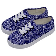 Blue White Paisley Intricate Swirls Kids  Classic Low Top Sneakers by SpinnyChairDesigns