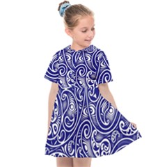 Blue White Paisley Intricate Swirls Kids  Sailor Dress by SpinnyChairDesigns