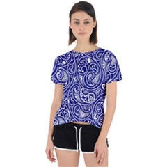 Blue White Paisley Intricate Swirls Open Back Sport Tee