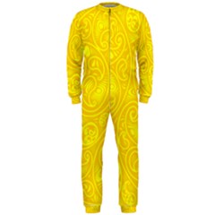 Bright Yellow Gold Paisley Pattern Onepiece Jumpsuit (men)  by SpinnyChairDesigns