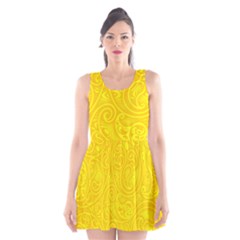 Bright Yellow Gold Paisley Pattern Scoop Neck Skater Dress by SpinnyChairDesigns