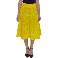 Bright Yellow Gold Paisley Pattern Perfect Length Midi Skirt by SpinnyChairDesigns