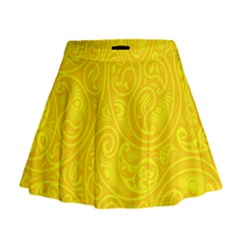 Bright Yellow Gold Paisley Pattern Mini Flare Skirt by SpinnyChairDesigns