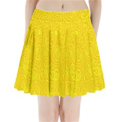 Bright Yellow Gold Paisley Pattern Pleated Mini Skirt by SpinnyChairDesigns