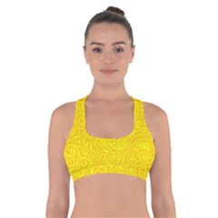 Bright Yellow Gold Paisley Pattern Cross Back Sports Bra by SpinnyChairDesigns