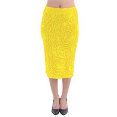 Bright Yellow Gold Paisley Pattern Velvet Midi Pencil Skirt by SpinnyChairDesigns