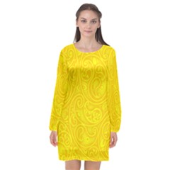 Bright Yellow Gold Paisley Pattern Long Sleeve Chiffon Shift Dress  by SpinnyChairDesigns