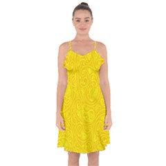 Bright Yellow Gold Paisley Pattern Ruffle Detail Chiffon Dress by SpinnyChairDesigns