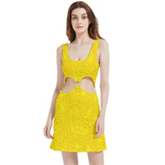 Bright Yellow Gold Paisley Pattern Velvet Cutout Dress by SpinnyChairDesigns