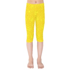 Bright Yellow Gold Paisley Pattern Kids  Capri Leggings  by SpinnyChairDesigns