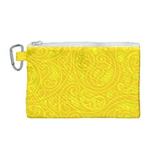 Bright Yellow Gold Paisley Pattern Canvas Cosmetic Bag (medium) by SpinnyChairDesigns