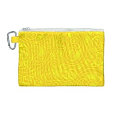 Bright Yellow Gold Paisley Pattern Canvas Cosmetic Bag (large) by SpinnyChairDesigns