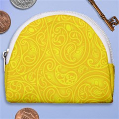 Bright Yellow Gold Paisley Pattern Horseshoe Style Canvas Pouch by SpinnyChairDesigns