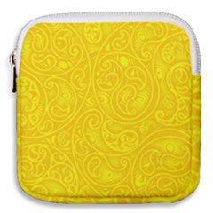 Bright Yellow Gold Paisley Pattern Mini Square Pouch by SpinnyChairDesigns