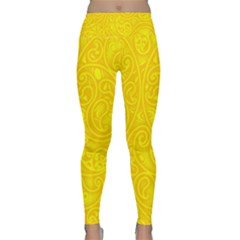 Bright Yellow Gold Paisley Pattern Lightweight Velour Classic Yoga Leggings by SpinnyChairDesigns