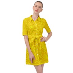 Bright Yellow Gold Paisley Pattern Belted Shirt Dress by SpinnyChairDesigns