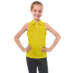 Bright Yellow Gold Paisley Pattern Kids  Sleeveless Polo Tee