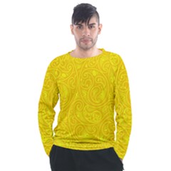 Bright Yellow Gold Paisley Pattern Men s Long Sleeve Raglan Tee