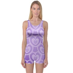 Purple Hearts Pattern One Piece Boyleg Swimsuit by SpinnyChairDesigns